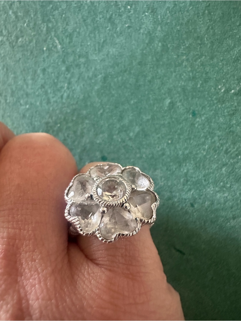 Judith Ripka Silver Flower Ring with Clear Stones